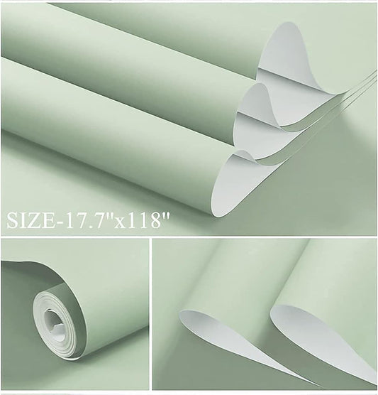 Light Green Peel and Stick Contact Paper 118''x17.7'' - Renter Friendly Self Adhesive Wallpaper Vinyl Roll for Walls, Shelves, Cabinets - Modern Textured Solid Color Design