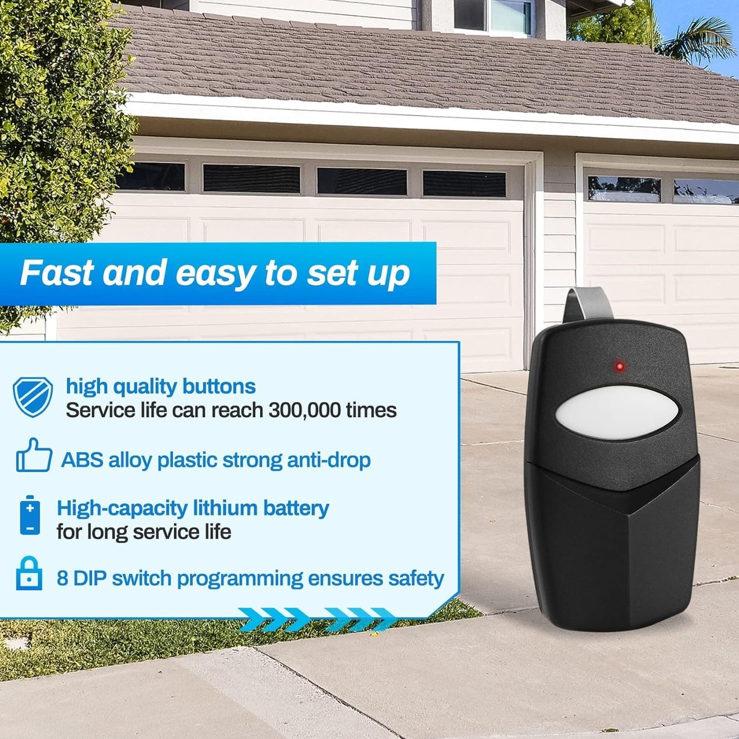 Linear Delta 3 Garage Door Remote 4-Pack with 8 DIP Switches - Compatible with DTD DNT00002A DNT00017A - 310 MHz 1-Button Control Transmitter