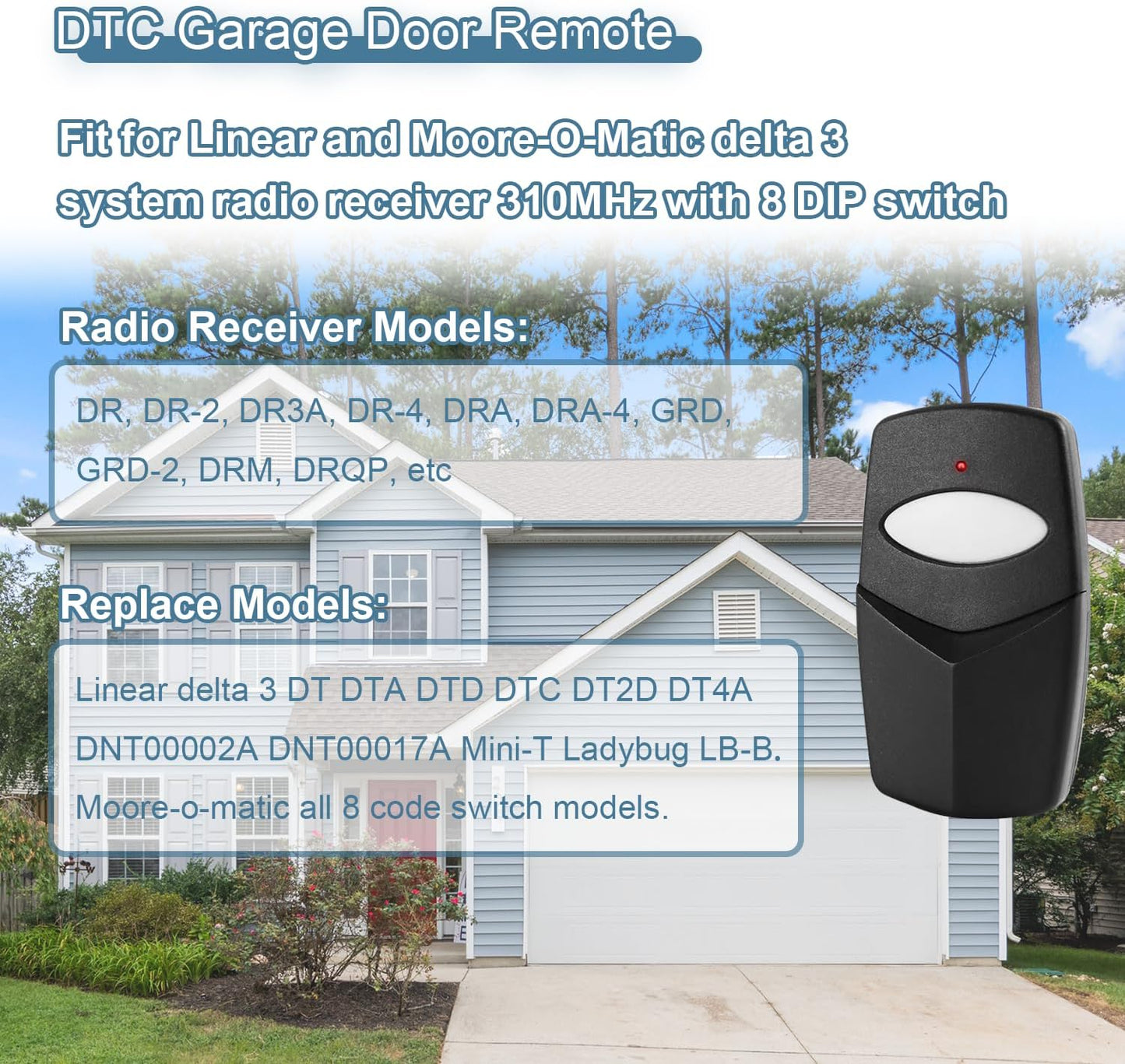 Linear Delta 3 Garage Door Remote DTC Upgrade Kit - 2 Pack, 8 Dip Switch 310MHZ - Compatible with DT DTA DTD DT2D DT4A DNT00002A DNT00017A