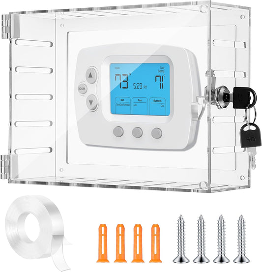 Lockable Thermostat Box with Keys - Clear Cover, Compatible with Honeywell CG512A1009, Guard with Lock for Thermostats 8.27" W x 5.91" H