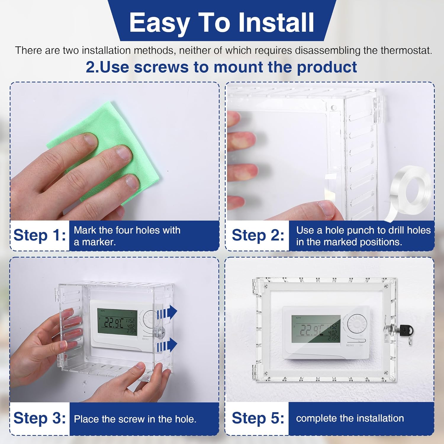 Lockable Thermostat Box with Keys - Clear Cover, Compatible with Honeywell CG512A1009, Guard with Lock for Thermostats 8.27" W x 5.91" H