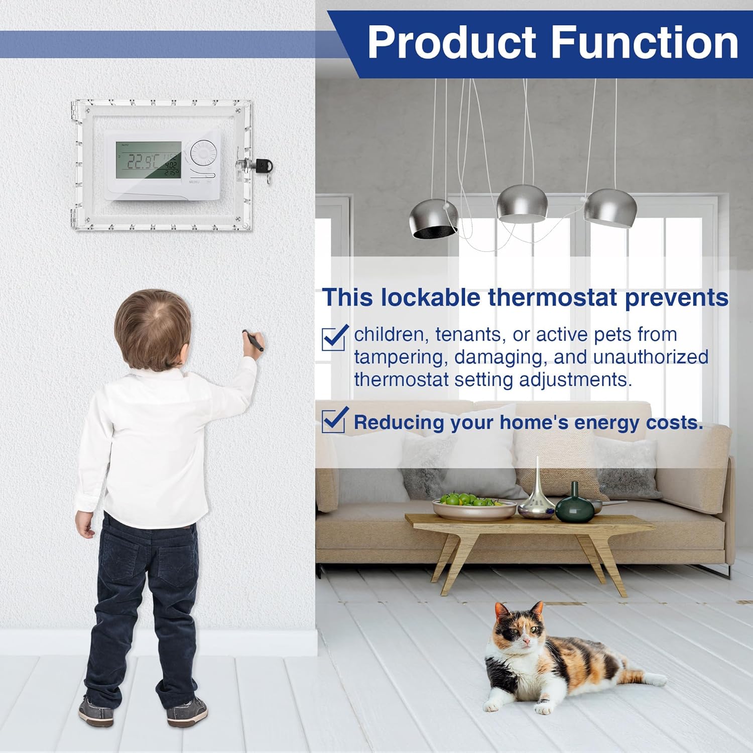 Lockable Thermostat Box with Keys - Clear Cover, Compatible with Honeywell CG512A1009, Guard with Lock for Thermostats 8.27" W x 5.91" H