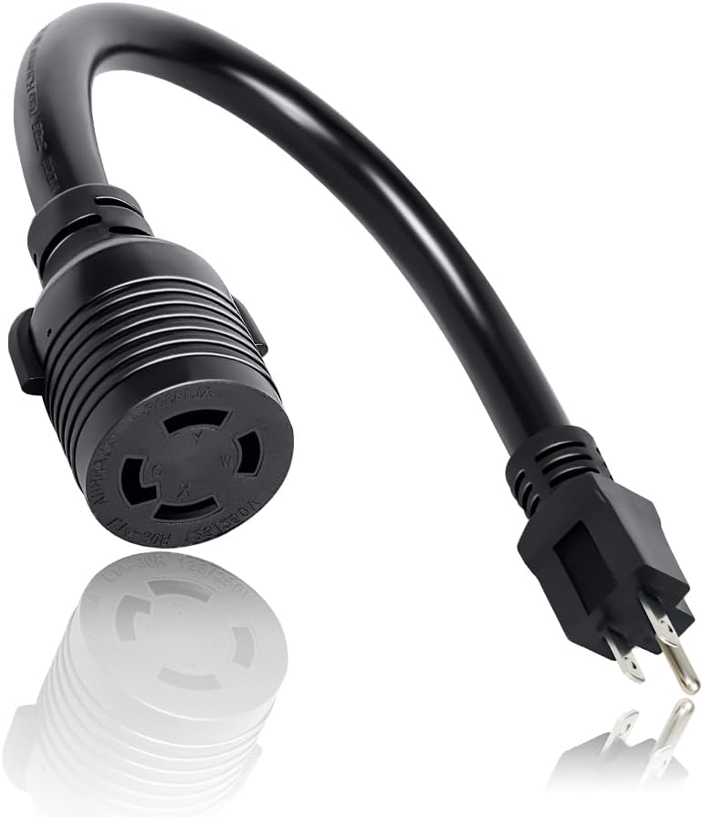 Locking L14-30 Female Receptacle Adapter Cord - 5-15 Male Plug to 30Amp, 15Amp to Generator Adapter Cord, STW 10AWG 1ft