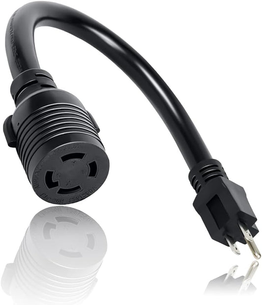 Locking L14-30 Female Receptacle Adapter Cord - 5-15 Male Plug to 30Amp, 15Amp to Generator Adapter Cord, STW 10AWG 1ft