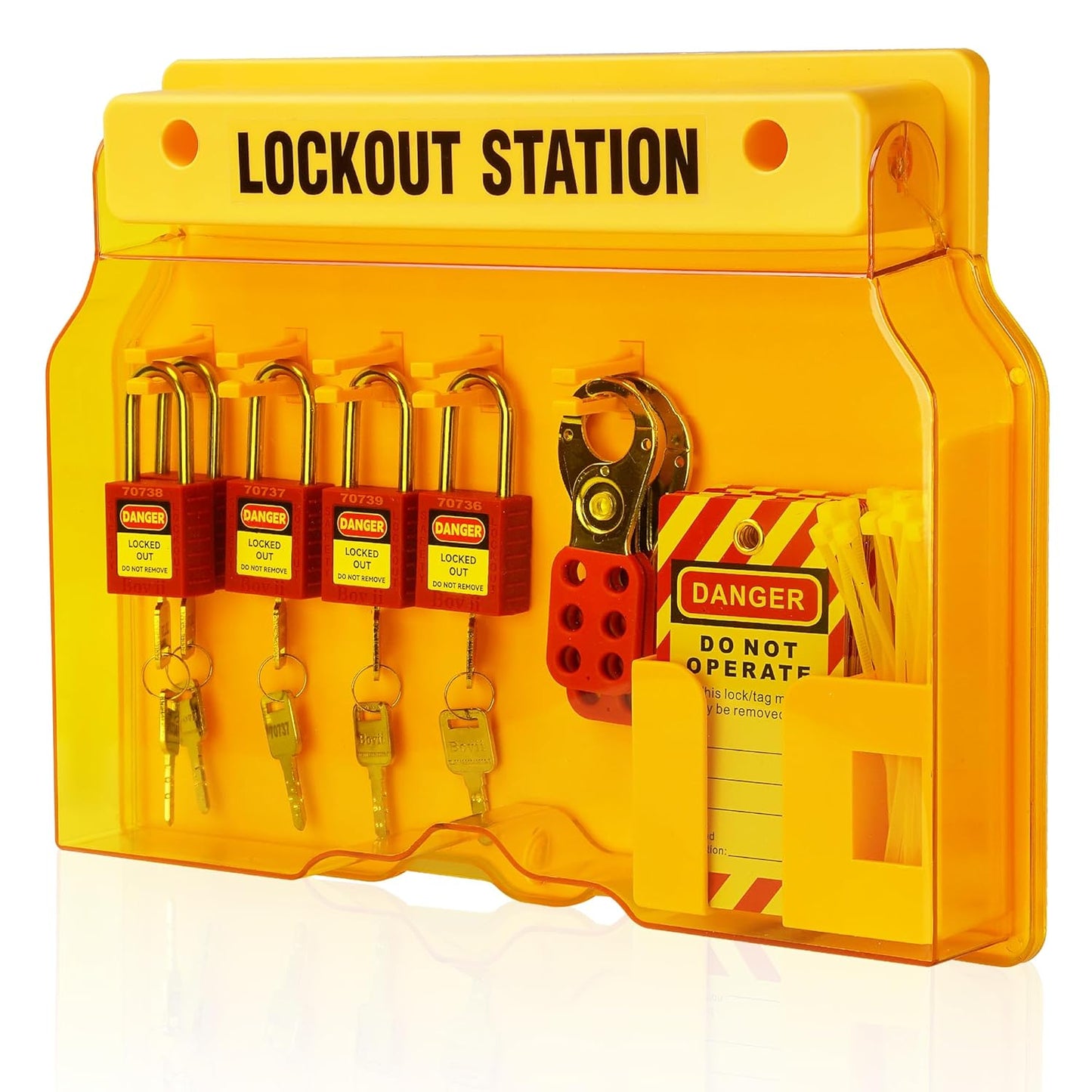 Lockout Tagout Station with 5 Padlocks, 2 Hasps, 25 Tags, 25 Ties - OSHA Compliant Lockout Safety Supply - WildKart