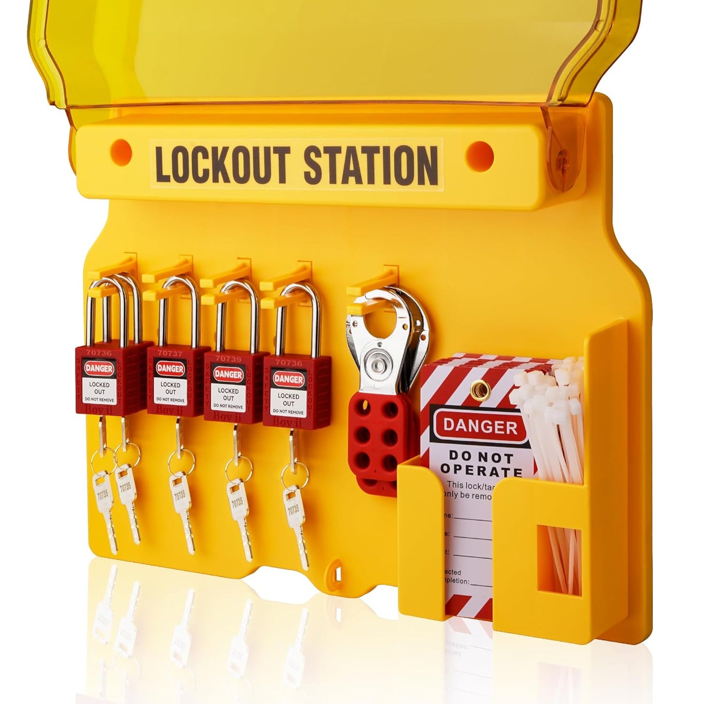 Lockout Tagout Station with 5 Padlocks, 2 Hasps, 25 Tags, 25 Ties - OSHA Compliant Lockout Safety Supply - WildKart