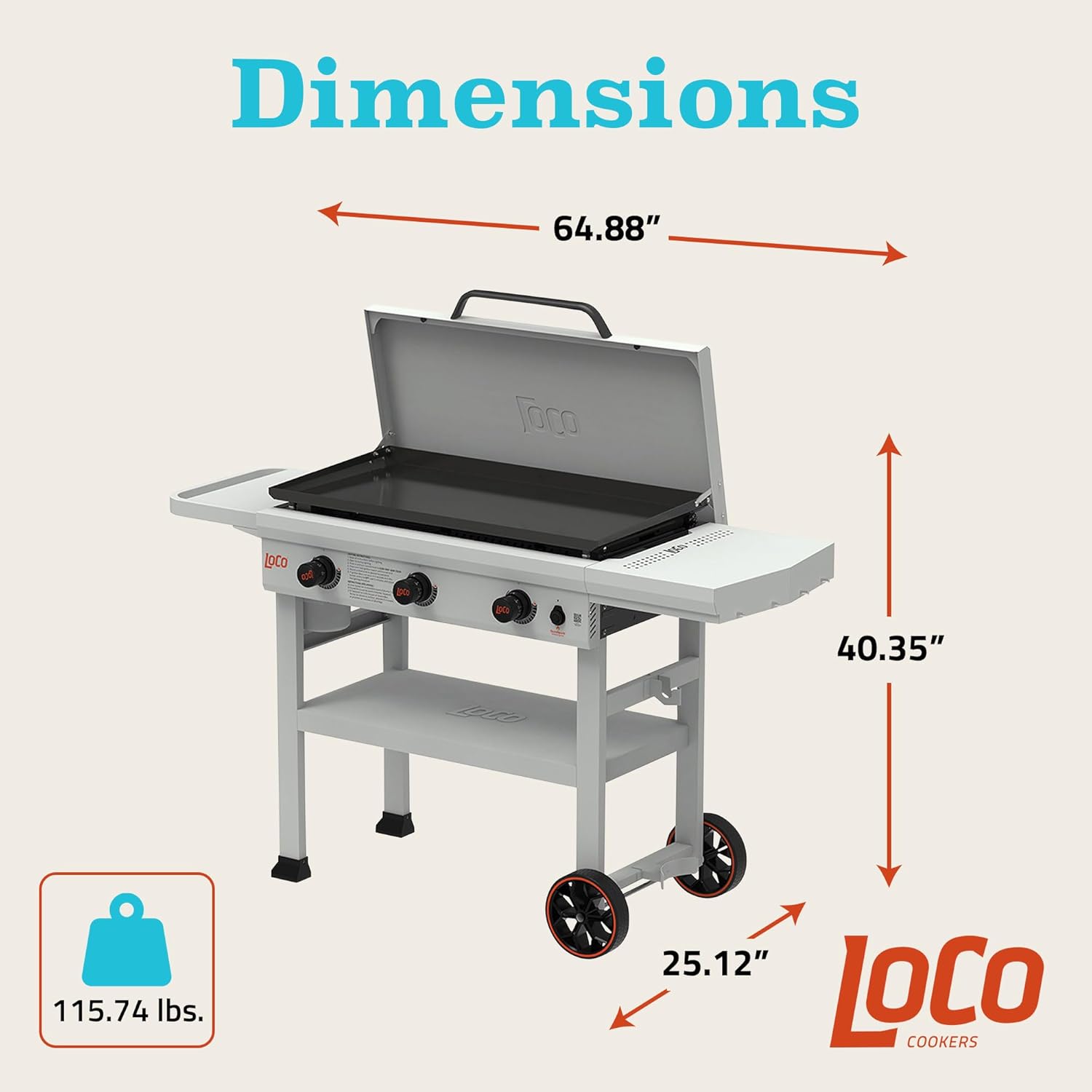 LoCo Cookers 3-Burner SmartTemp Griddle Gas Grill with 36" Flat Top and Prep Area
