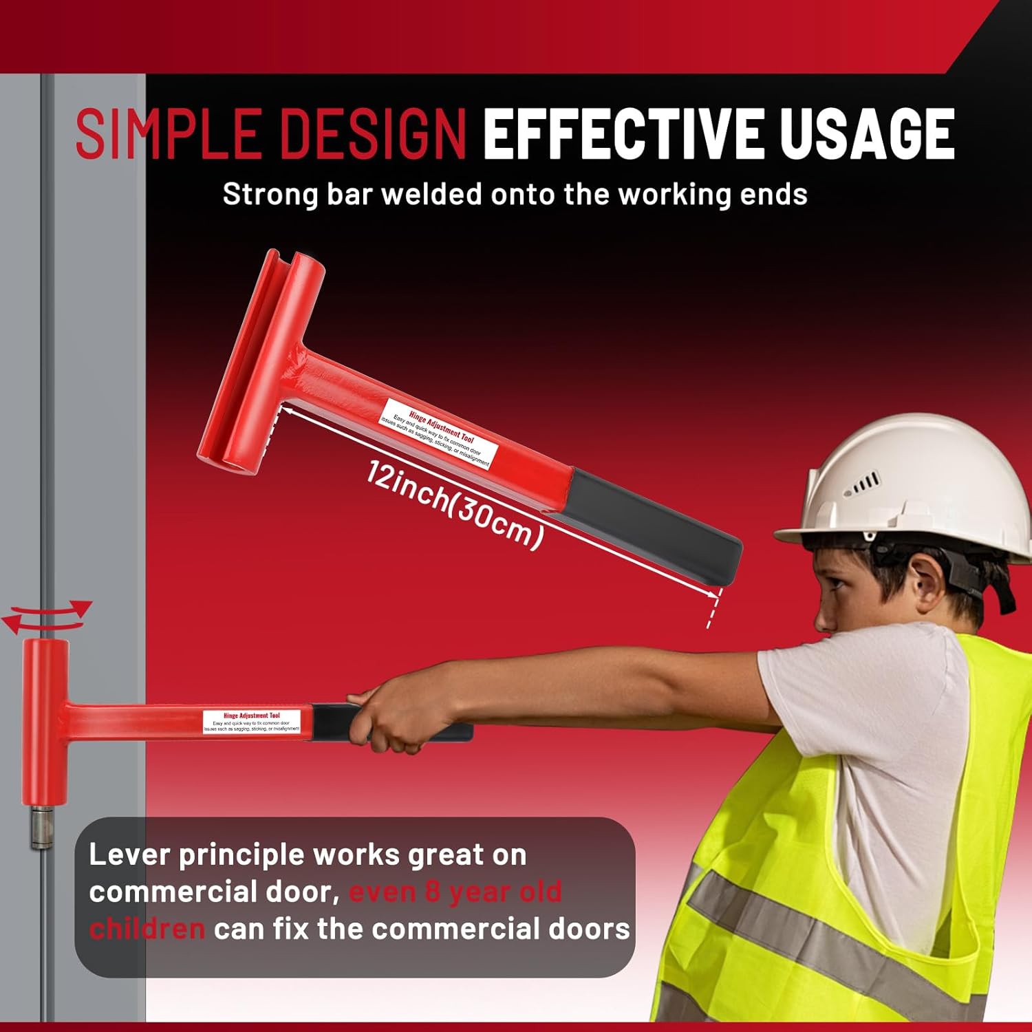 Long Handle Hinge Bender Wrench for .134 Gauge Commercial Doors - Heavy Duty Painted Steel with Rubber Grip - FLY TERNS Hinge Adjustment Tool