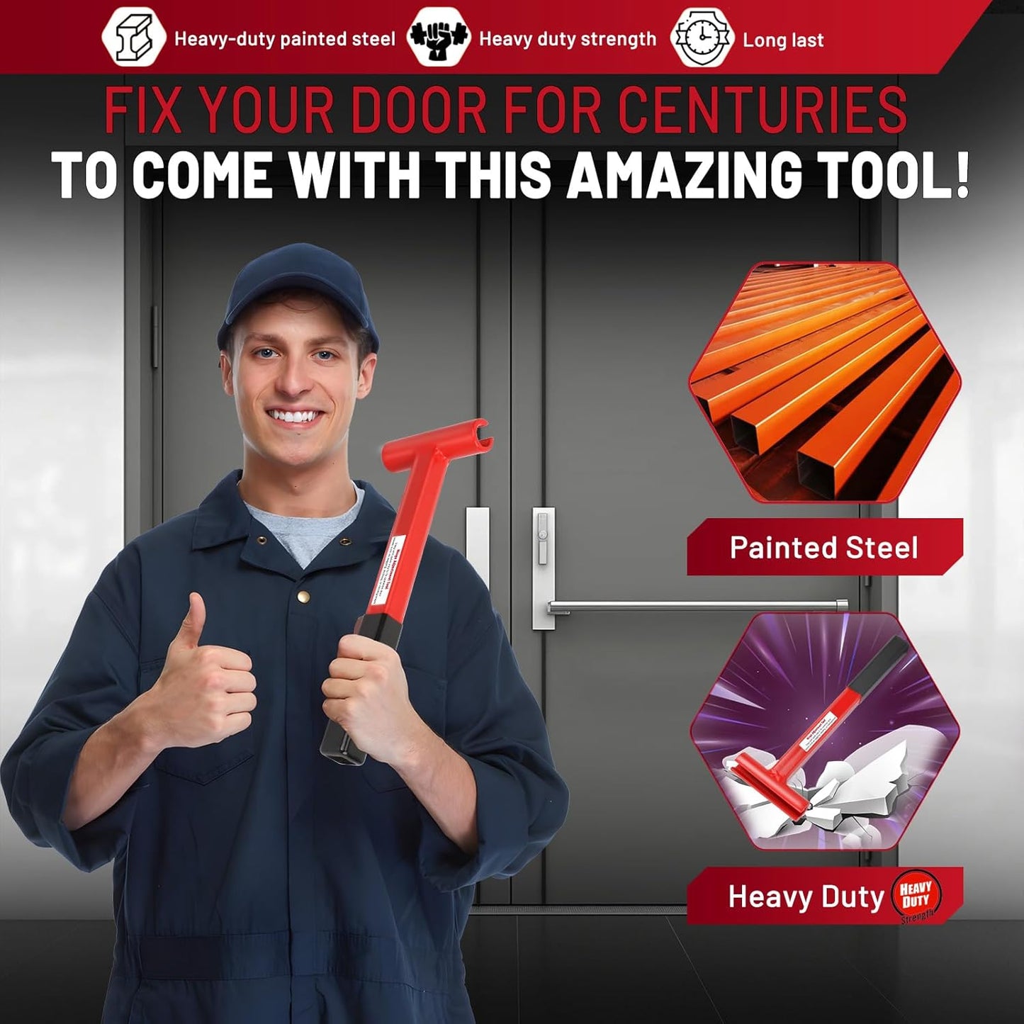 Long Handle Hinge Bender Wrench for .134 Gauge Commercial Doors - Heavy Duty Painted Steel with Rubber Grip - FLY TERNS Hinge Adjustment Tool