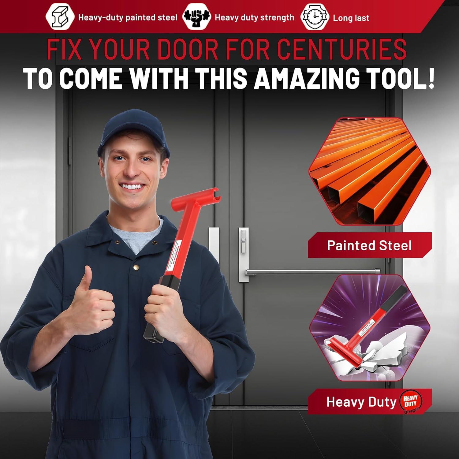 Long Handle Hinge Bender Wrench for .134 Gauge Commercial Doors - Heavy Duty Painted Steel with Rubber Grip - FLY TERNS Hinge Adjustment Tool