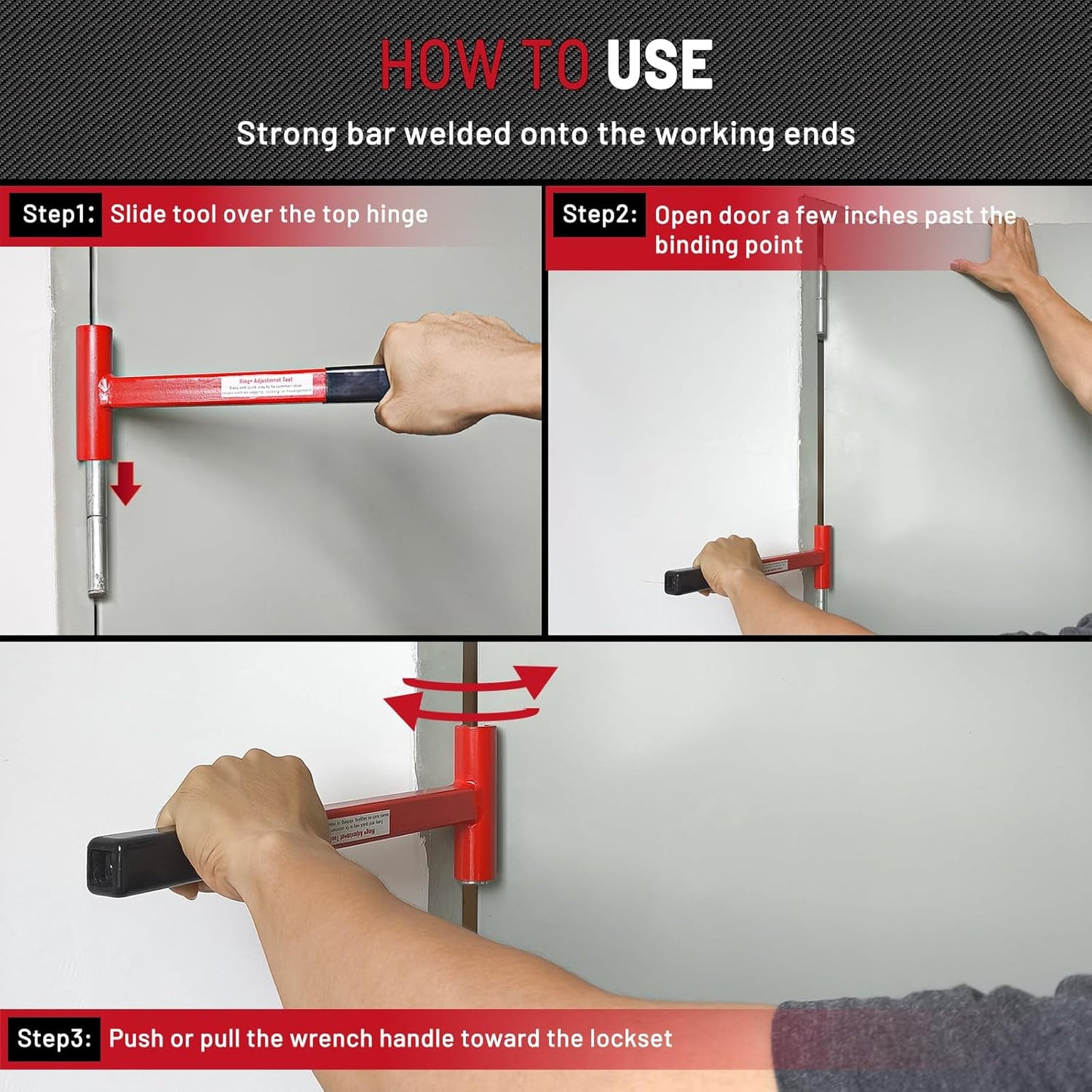 Long Handle Hinge Bender Wrench for .134 Gauge Commercial Doors - Heavy Duty Painted Steel with Rubber Grip - FLY TERNS Hinge Adjustment Tool