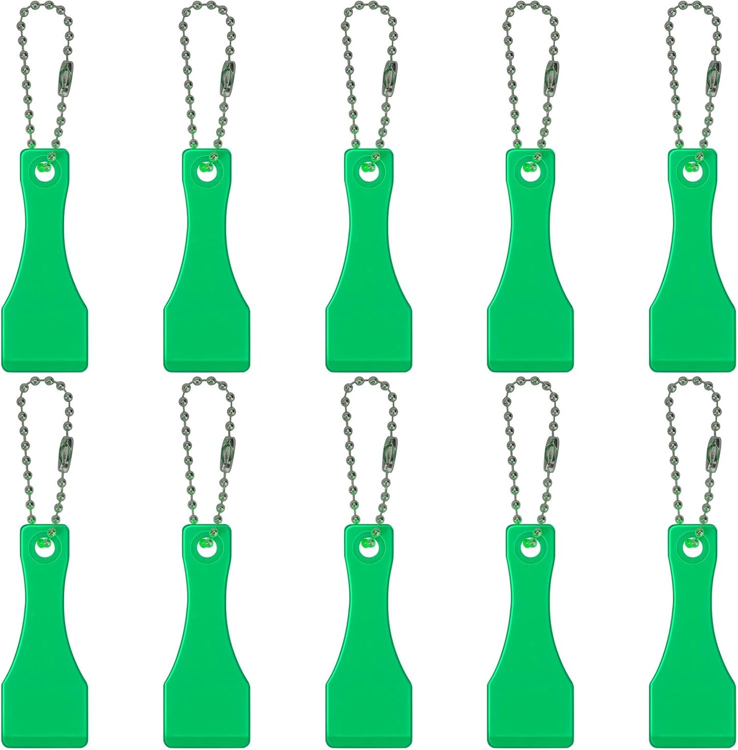 Lotto Scratcher Tool Keychain Set - 10 Pcs Plastic Scrapers for Lottery Tickets, Label Stickers, and More - Green Scoop Shape Keyring Scraper