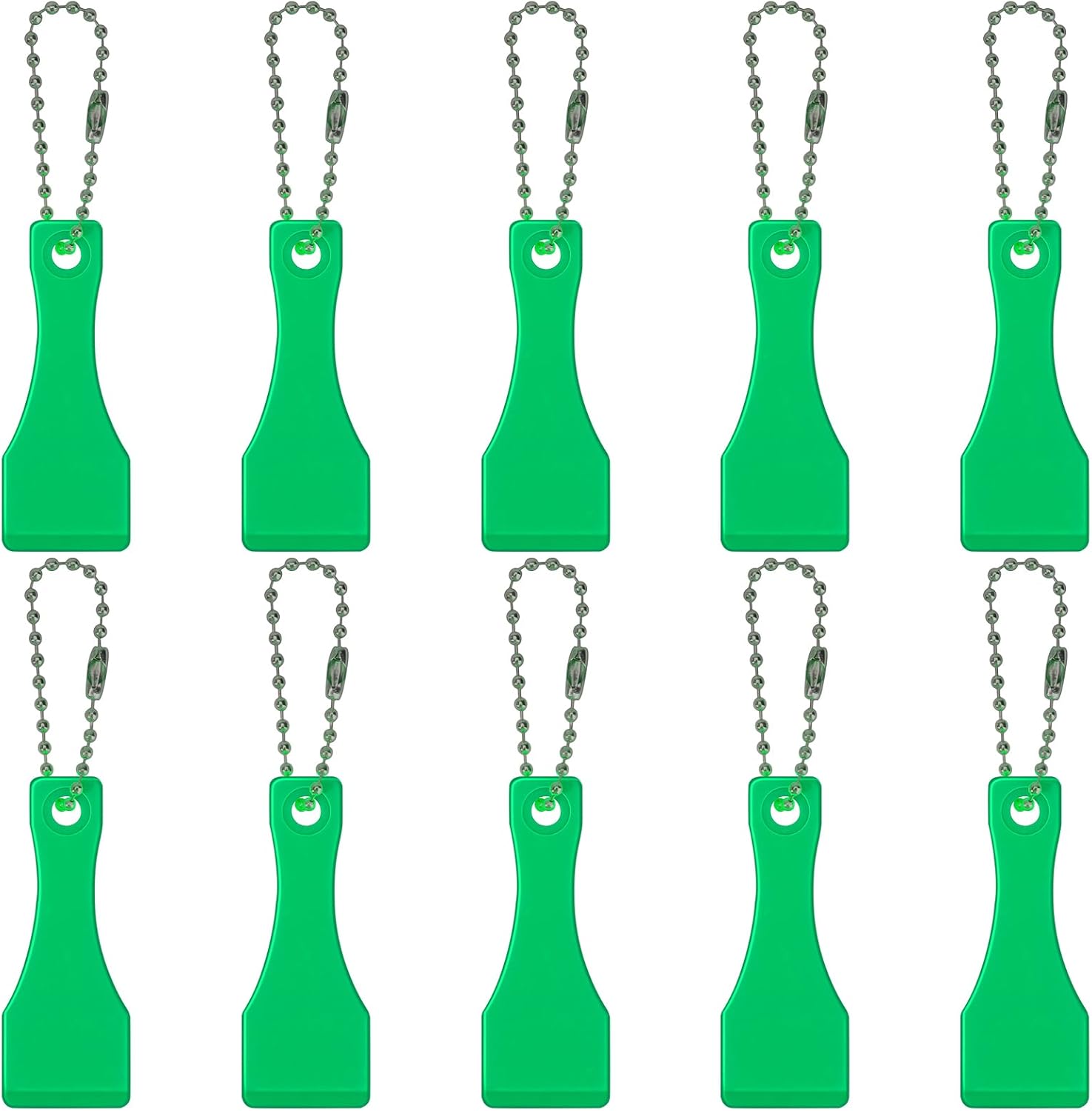 Lotto Scratcher Tool Keychain Set - 10 Pcs Plastic Scrapers for Lottery Tickets, Label Stickers, and More - Green Scoop Shape Keyring Scraper