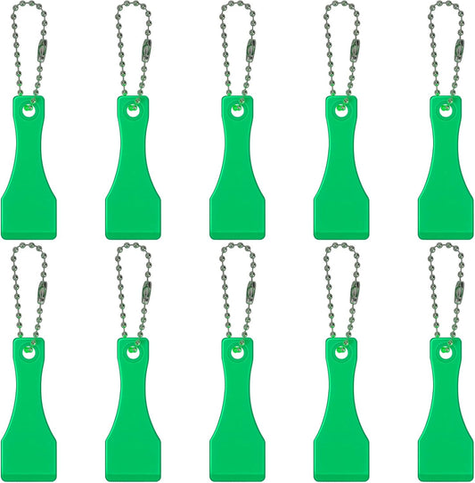 Lotto Scratcher Tool Keychain Set - 10 Pcs Plastic Scrapers for Lottery Tickets, Label Stickers, and More - Green Scoop Shape Keyring Scraper