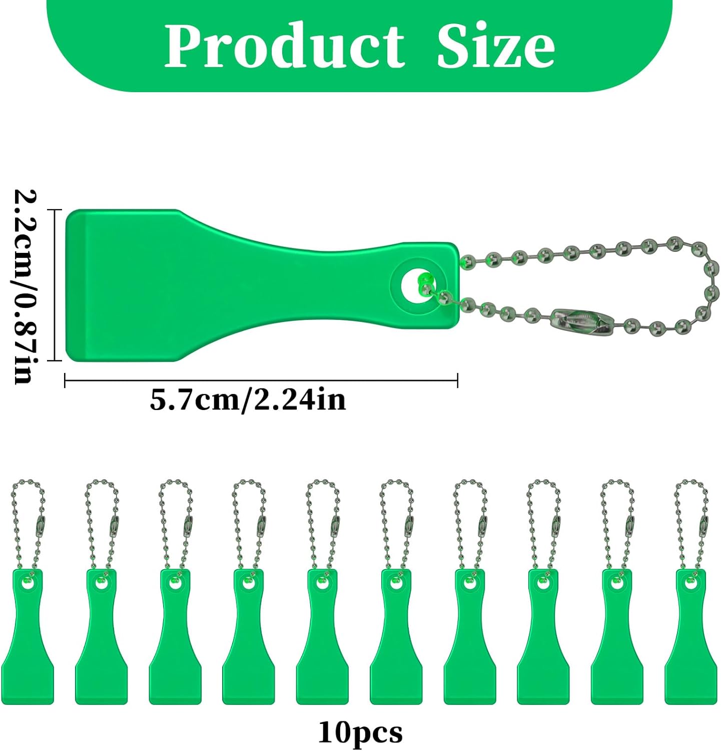 Lotto Scratcher Tool Keychain Set - 10 Pcs Plastic Scrapers for Lottery Tickets, Label Stickers, and More - Green Scoop Shape Keyring Scraper