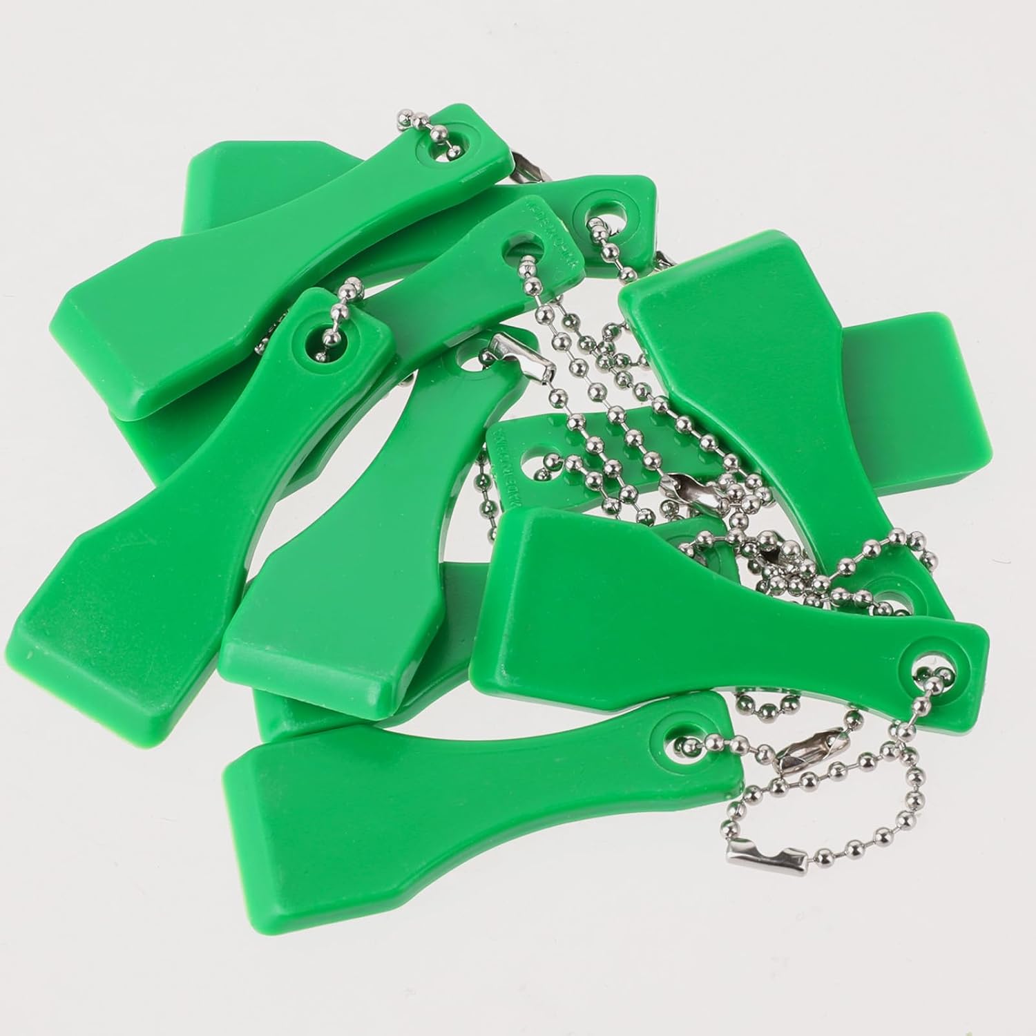 Lotto Scratcher Tool Keychain Set - 10 Pcs Plastic Scrapers for Lottery Tickets, Label Stickers, and More - Green Scoop Shape Keyring Scraper