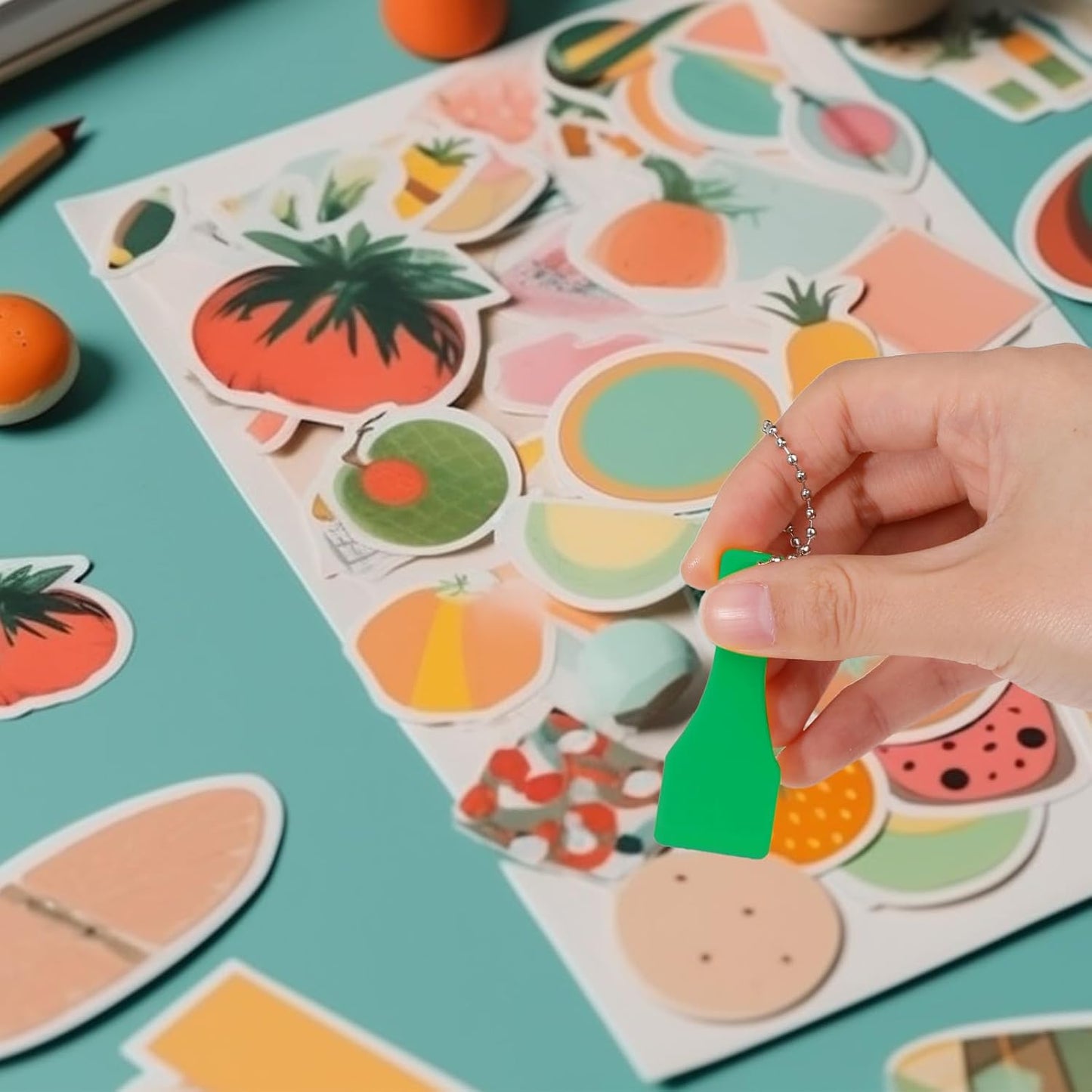 Lotto Scratcher Tool Keychain Set - 10 Pcs Plastic Scrapers for Lottery Tickets, Label Stickers, and More - Green Scoop Shape Keyring Scraper