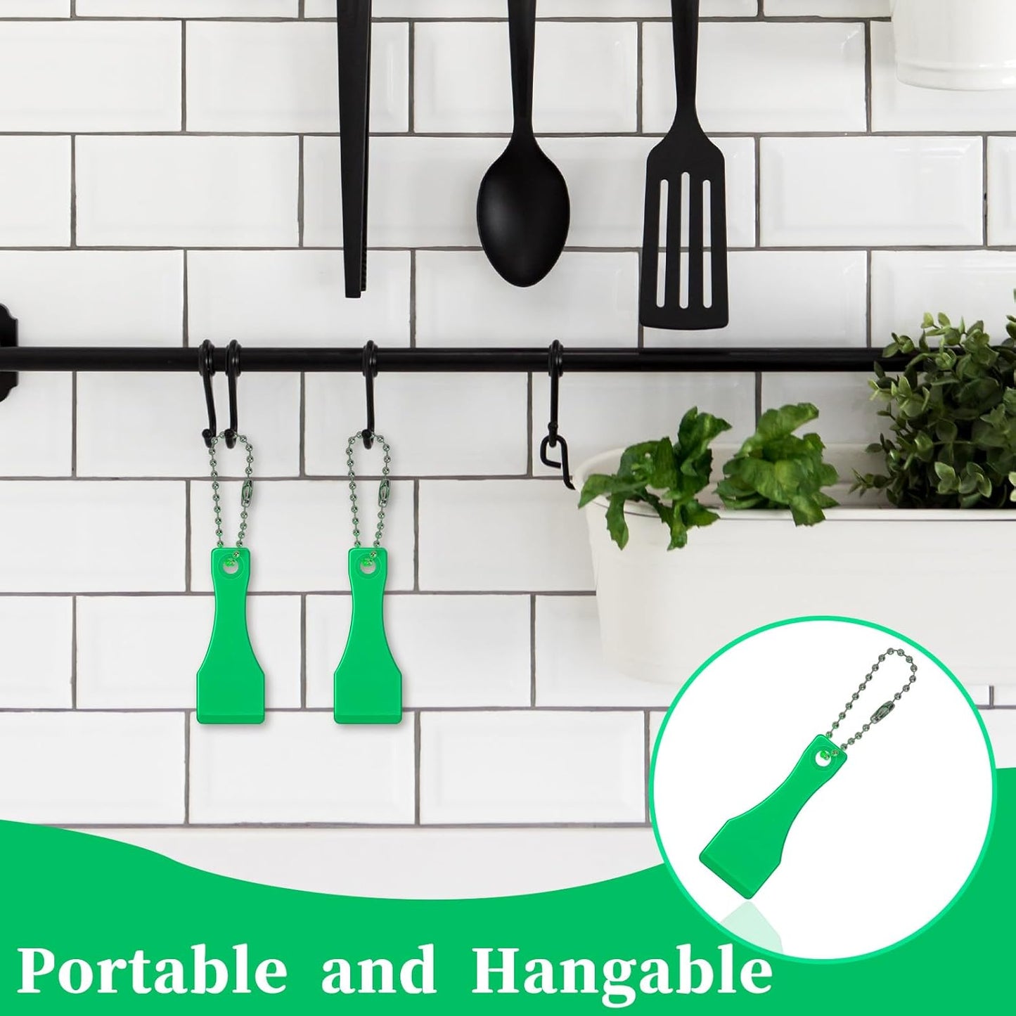 Lotto Scratcher Tool Keychain Set - 10 Pcs Plastic Scrapers for Lottery Tickets, Label Stickers, and More - Green Scoop Shape Keyring Scraper