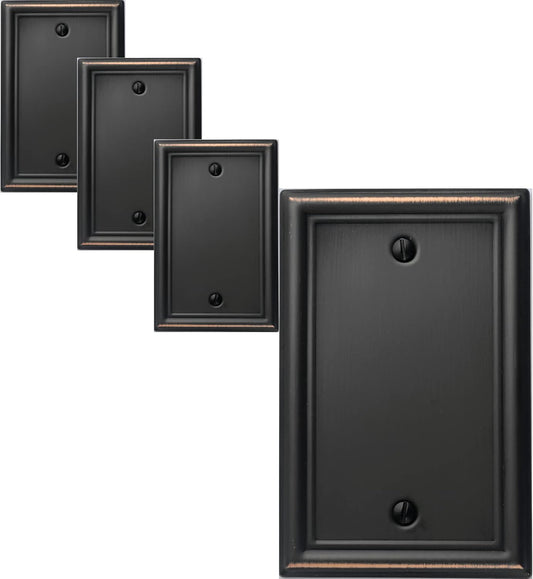 Luca Metal Wall Plate 4-Pack Aged Bronze 1 Gang Light Switch Cover - Durable Decorative Wallplate for Outlet