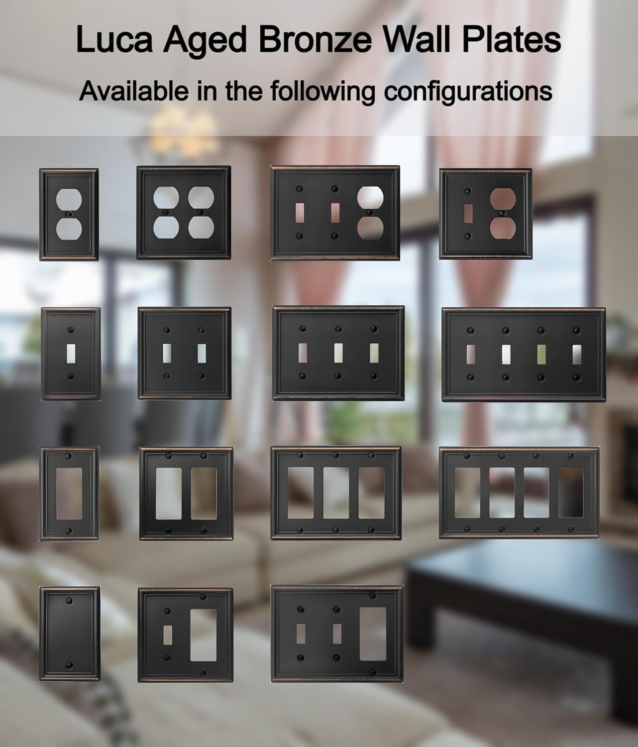 Luca Metal Wall Plate 4-Pack Aged Bronze 1 Gang Light Switch Cover - Durable Decorative Wallplate for Outlet