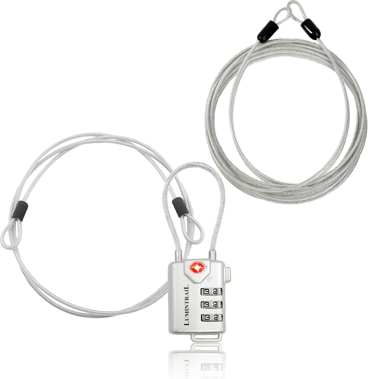 Lumintrail TSA Approved Lock Bundle with 3-Digit Combination, 1 Pack with 4ft and 7ft Cables