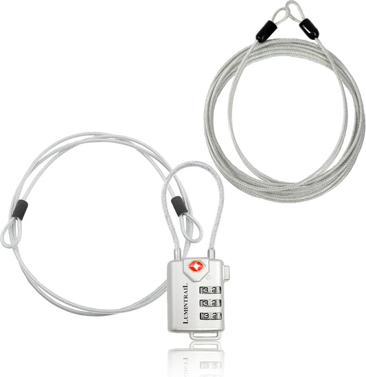 Lumintrail TSA Approved Lock Bundle with 3-Digit Combination, 1 Pack with 4ft and 7ft Cables