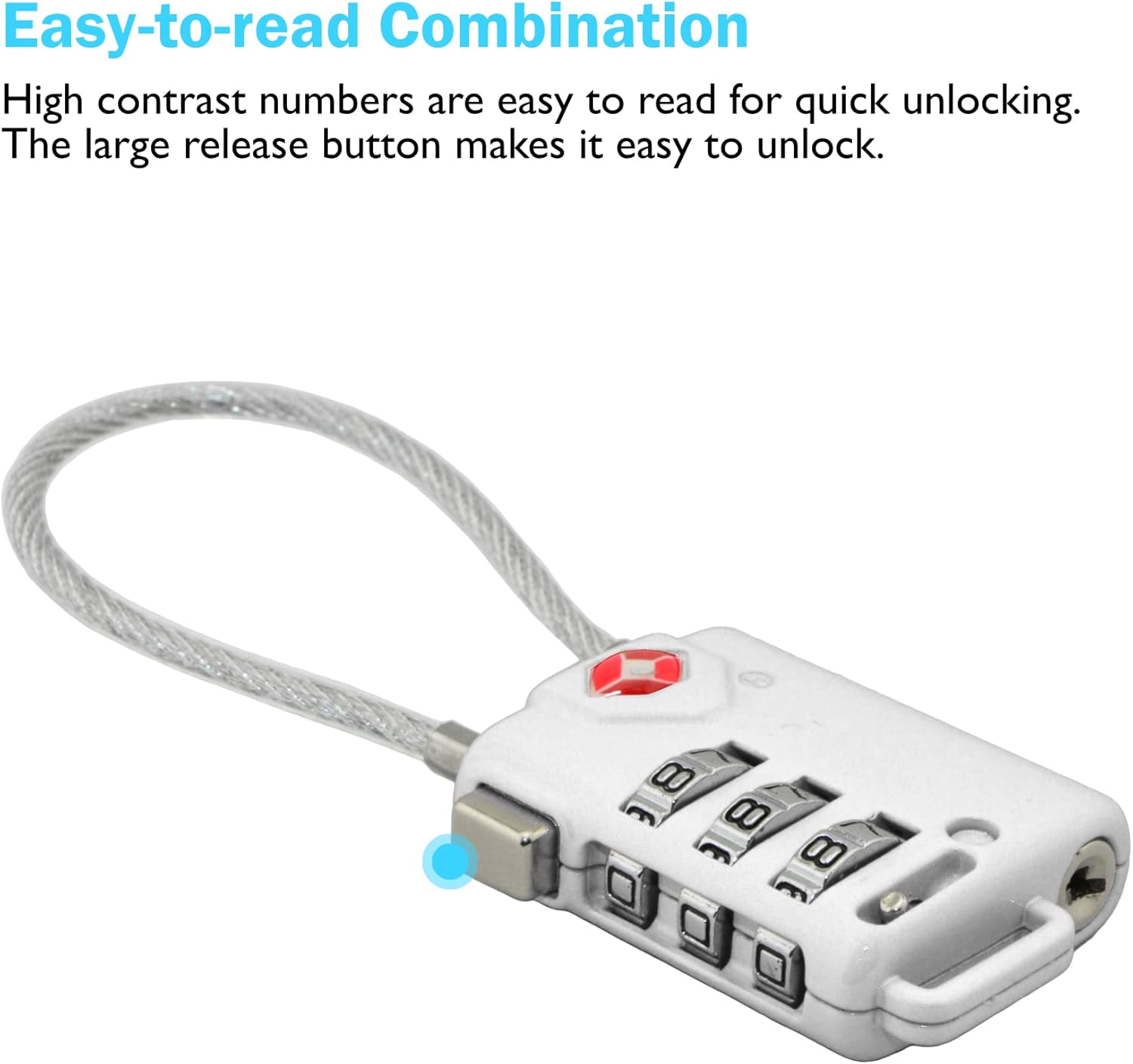 Lumintrail TSA Approved Lock Bundle with 3-Digit Combination, 1 Pack with 4ft and 7ft Cables