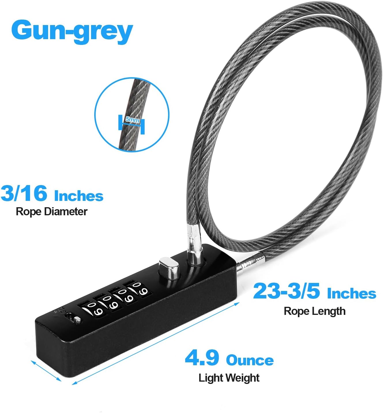 LUTER 4 Digit Combination Cable Lock for Bike Outdoors - Resettable Steel Lock for Gates, Cabinets, & More - 23.6 inch Black Cable Lock