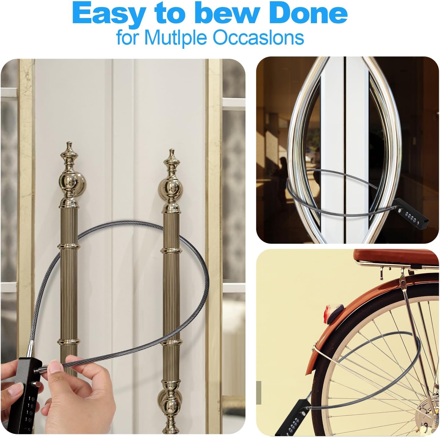 LUTER 4 Digit Combination Cable Lock for Bike Outdoors - Resettable Steel Lock for Gates, Cabinets, & More - 23.6 inch Black Cable Lock