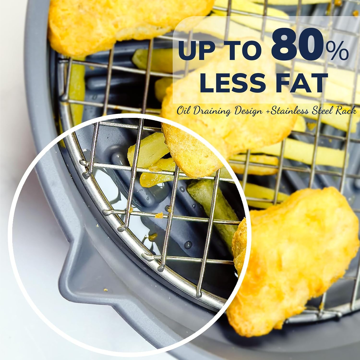 LUXCONE Reusable Silicone Liners with Rack, Foldable Round Basket Liners - 8.5 Inch Inserts for 5-7 QT Air Fryer - Black Color