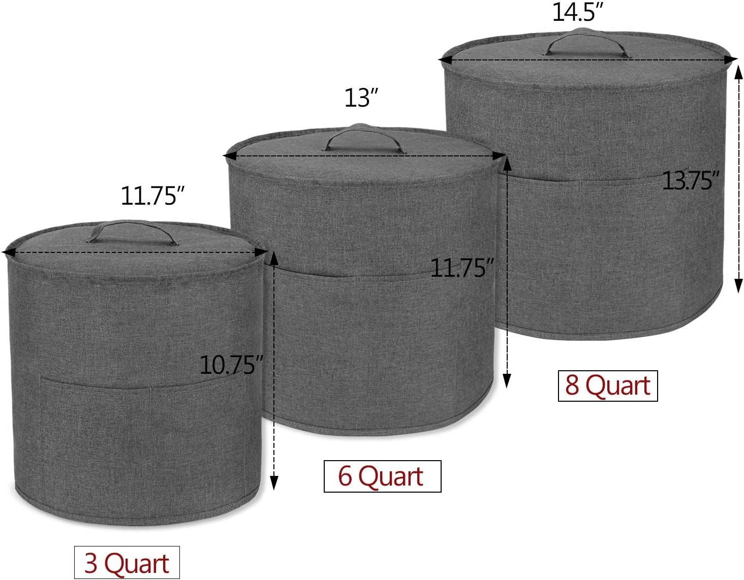 Luxja Gray Dust Cover for 8 Quart Instant Pot with Pockets - Compatible with Extra Accessories