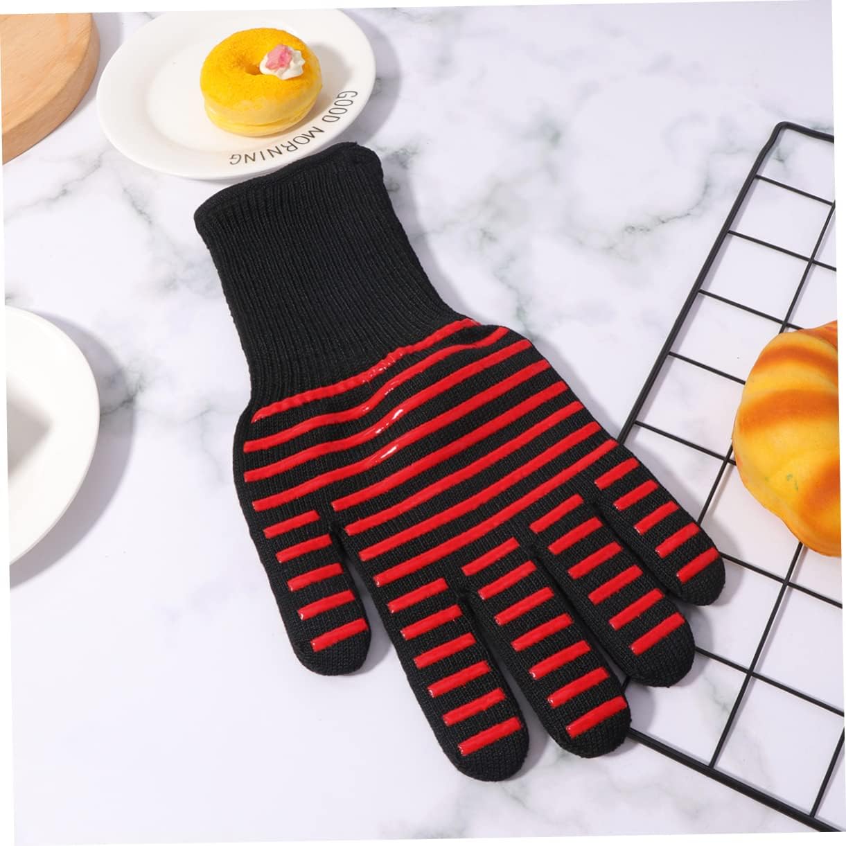 Luxshiny Heat Resistant Microwave Oven Mitt with Fire Preventive Cooking Gloves - Ideal for Baking and Grilling
