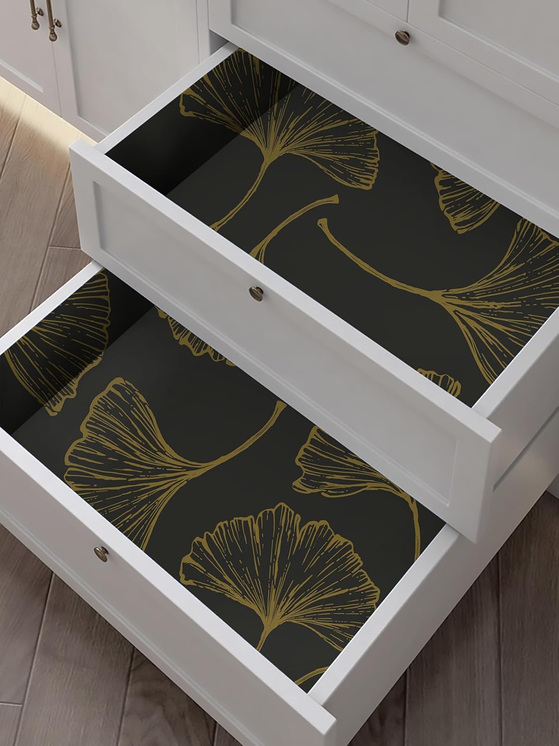 Luxurious Black and Gold Ginkgo Leaves Peel and Stick Wallpaper - 17.3In x 78.7In - Self-Adhesive and Removable - Ideal for Living Room, Bedroom, and Cabinets