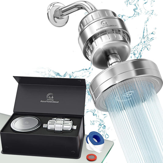 Luxury Filtered Shower Head Set with 20+3 Stage Filter for Hard Water - Removes Chlorine and Harmful Substances - High Output Showerhead Filter by AquaHomeGroup