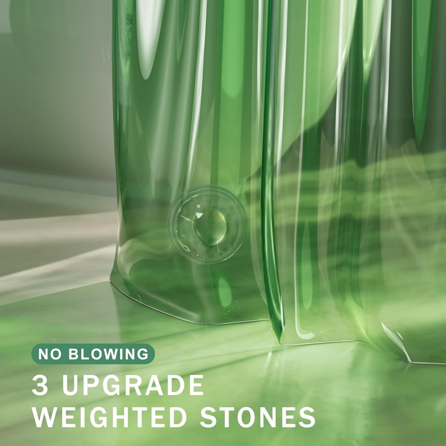 Luxury Heavy Duty EVA Shower Curtain Liner with Rustproof Grommets & Weighted Stones - Clear Green, 72x72