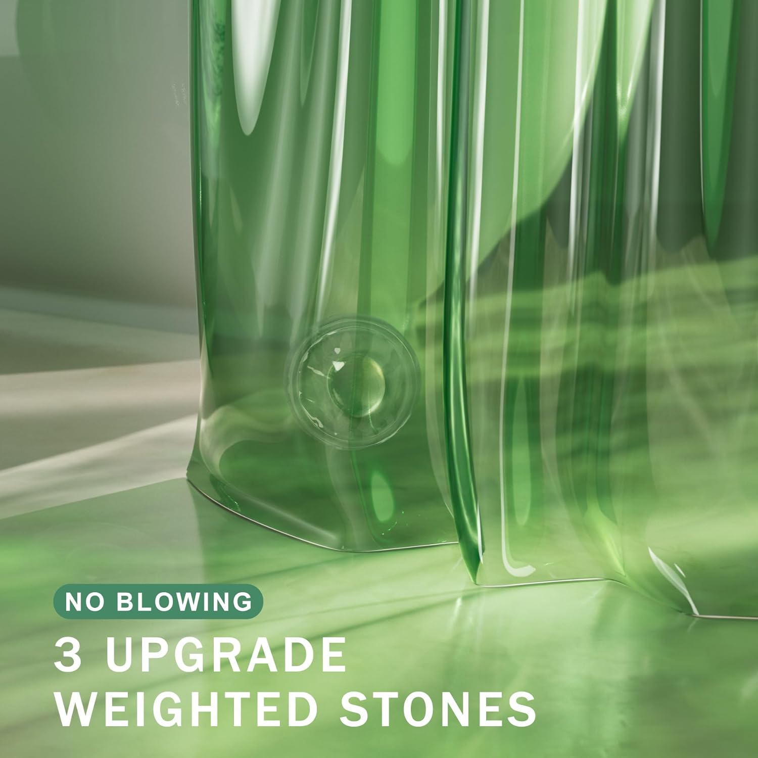 Luxury Heavy Duty EVA Shower Curtain Liner with Rustproof Grommets & Weighted Stones - Clear Green, 72x72