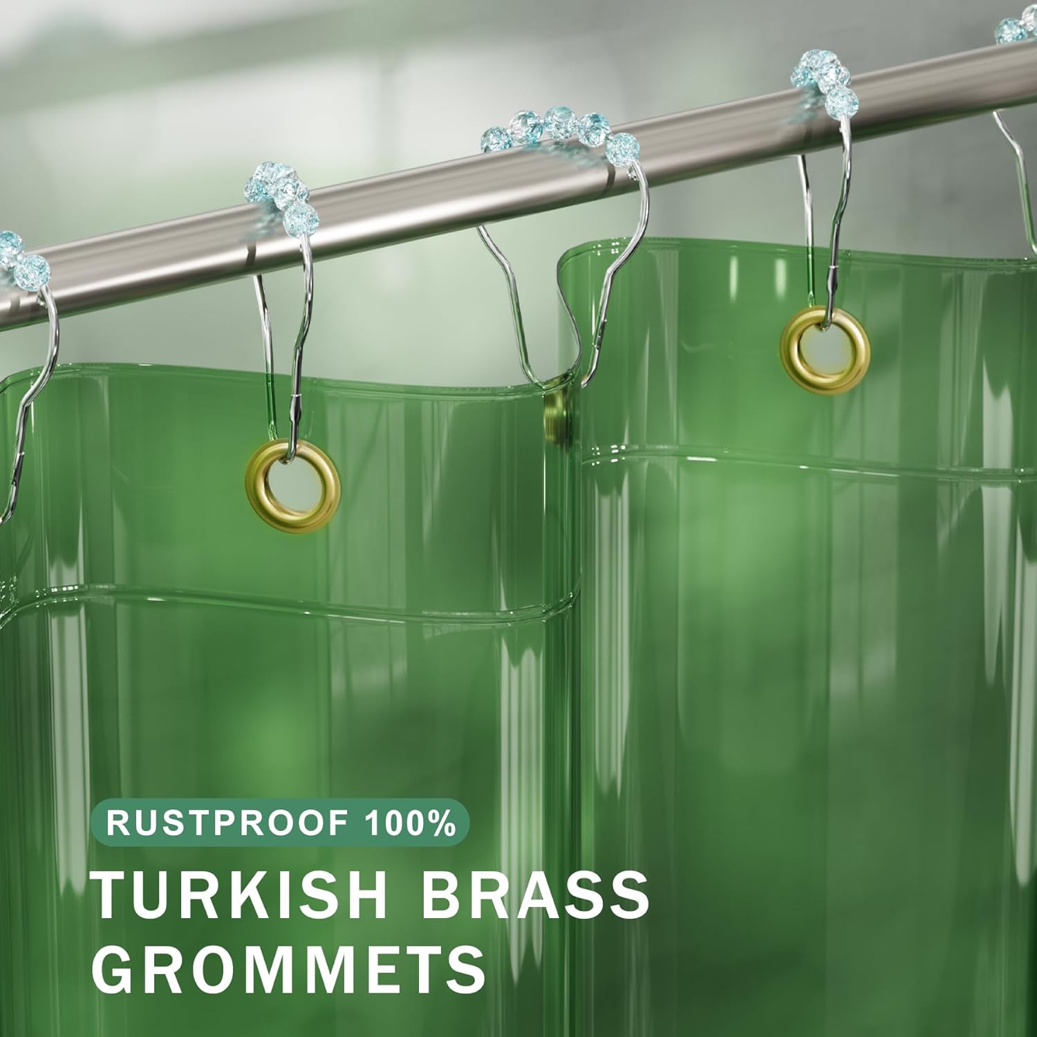 Luxury Heavy Duty EVA Shower Curtain Liner with Rustproof Grommets & Weighted Stones - Clear Green, 72x72