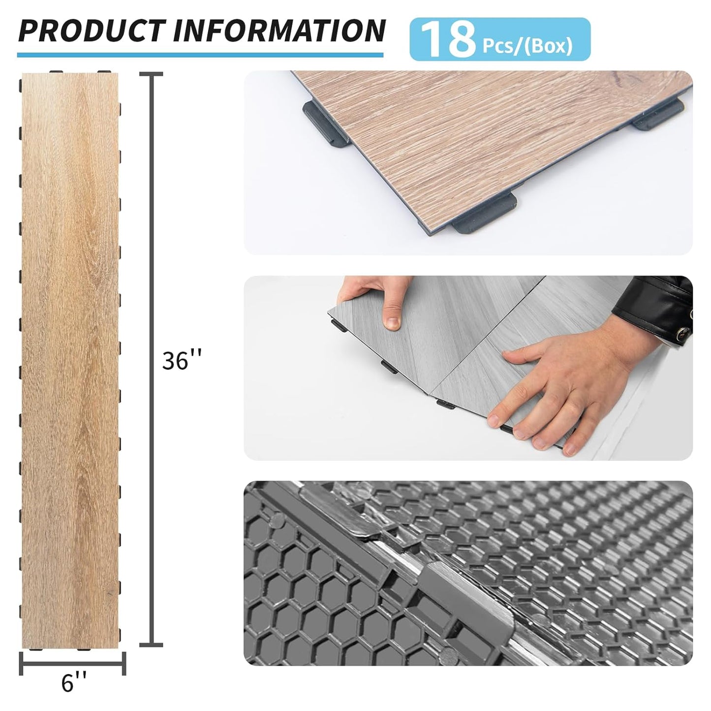 Luxury Vinyl Wood Flooring Plank Tiles for Kitchen and Bathroom - Waterproof, Anti-Slip, Wear-Resistant - 18-Pack, 27 Sq. Ft Coverage