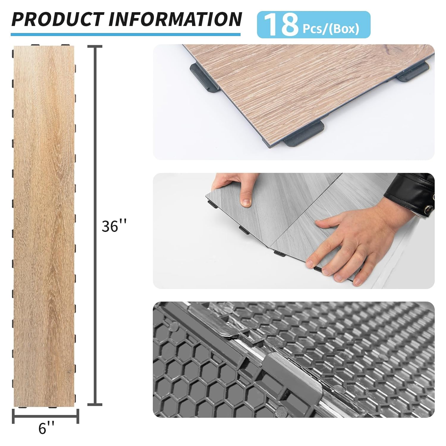 Luxury Vinyl Wood Flooring Plank Tiles for Kitchen and Bathroom - Waterproof, Anti-Slip, Wear-Resistant - 18-Pack, 27 Sq. Ft Coverage