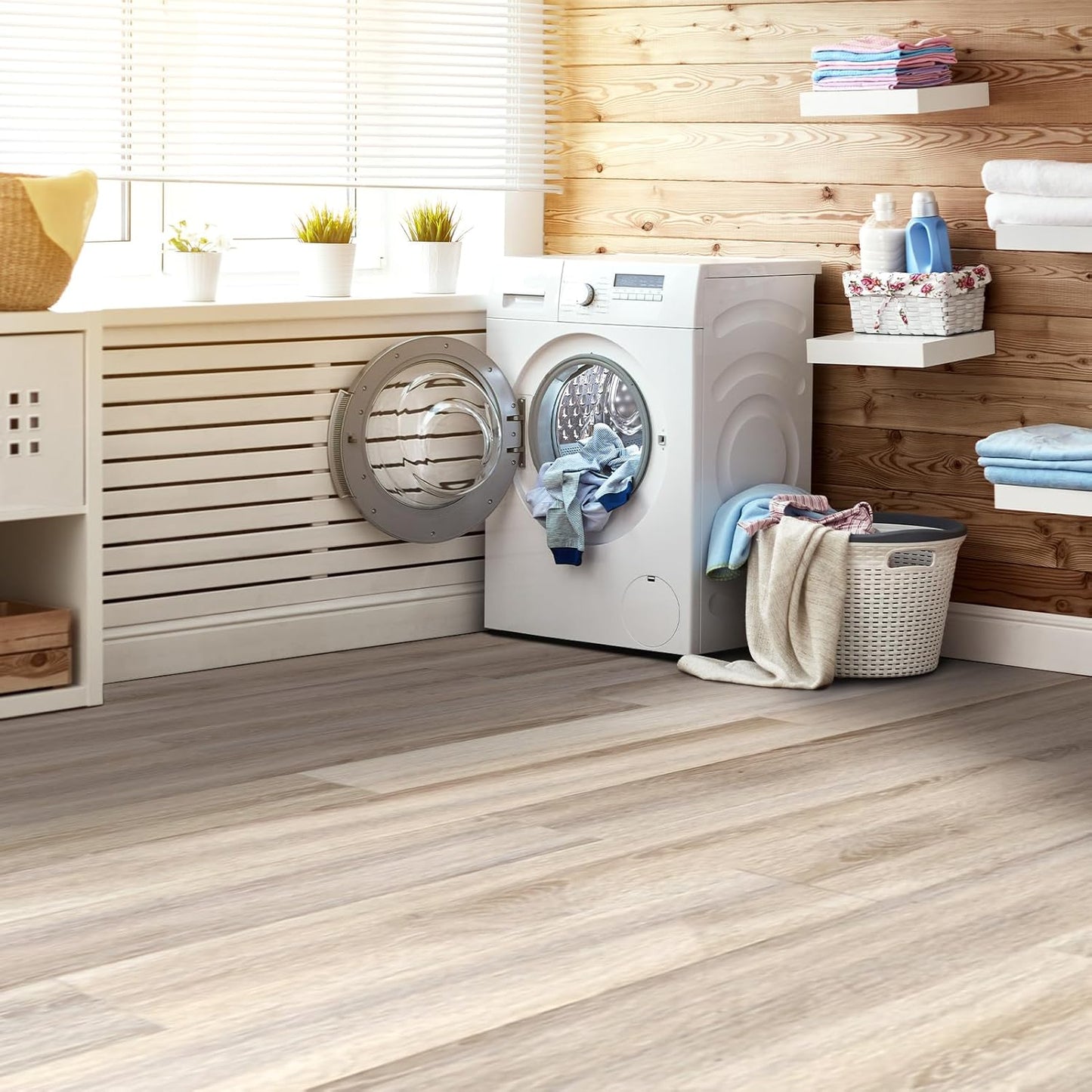 Luxury Vinyl Wood Flooring Plank Tiles for Kitchen and Bathroom - Waterproof, Anti-Slip, Wear-Resistant - 18-Pack, 27 Sq. Ft Coverage