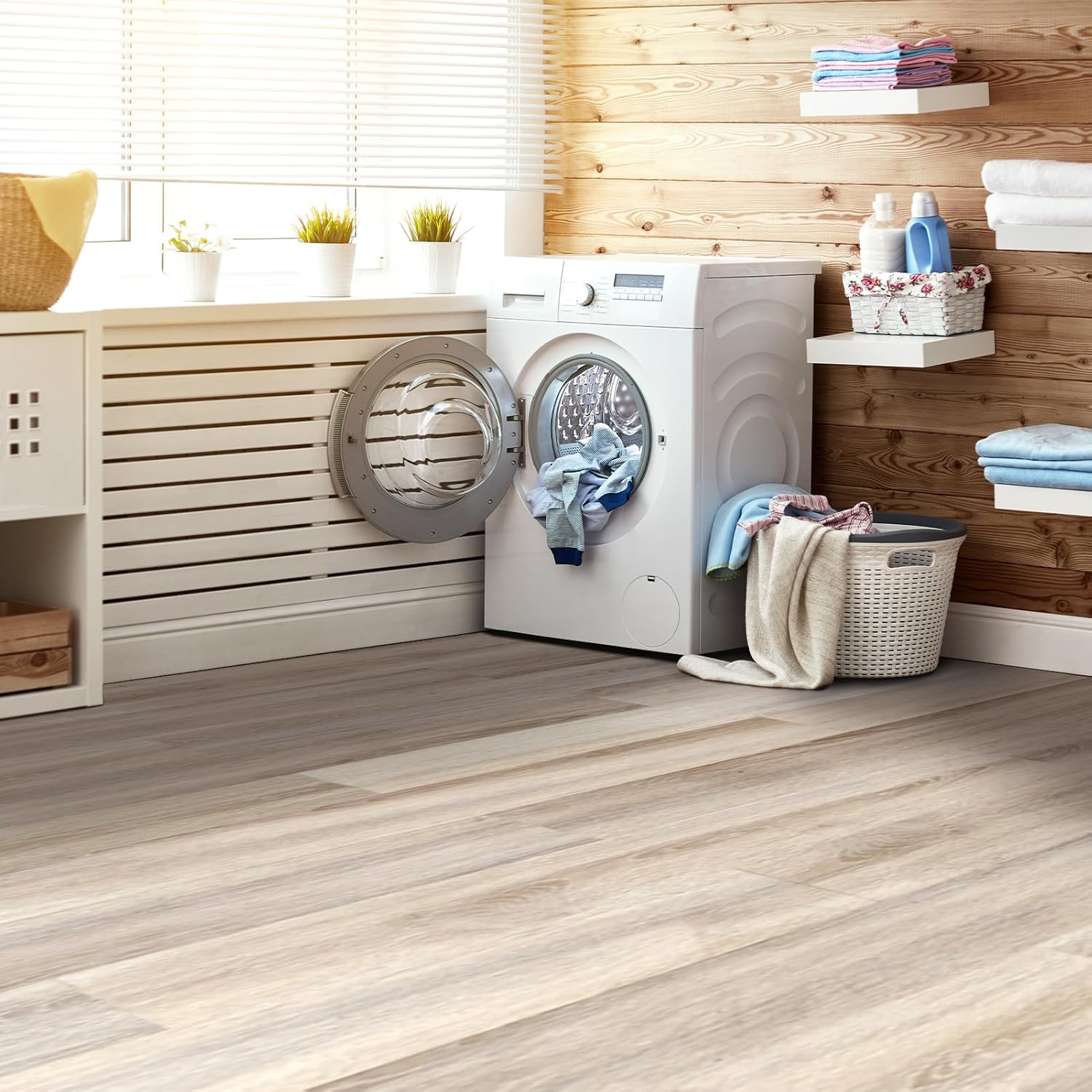 Luxury Vinyl Wood Flooring Plank Tiles for Kitchen and Bathroom - Waterproof, Anti-Slip, Wear-Resistant - 18-Pack, 27 Sq. Ft Coverage