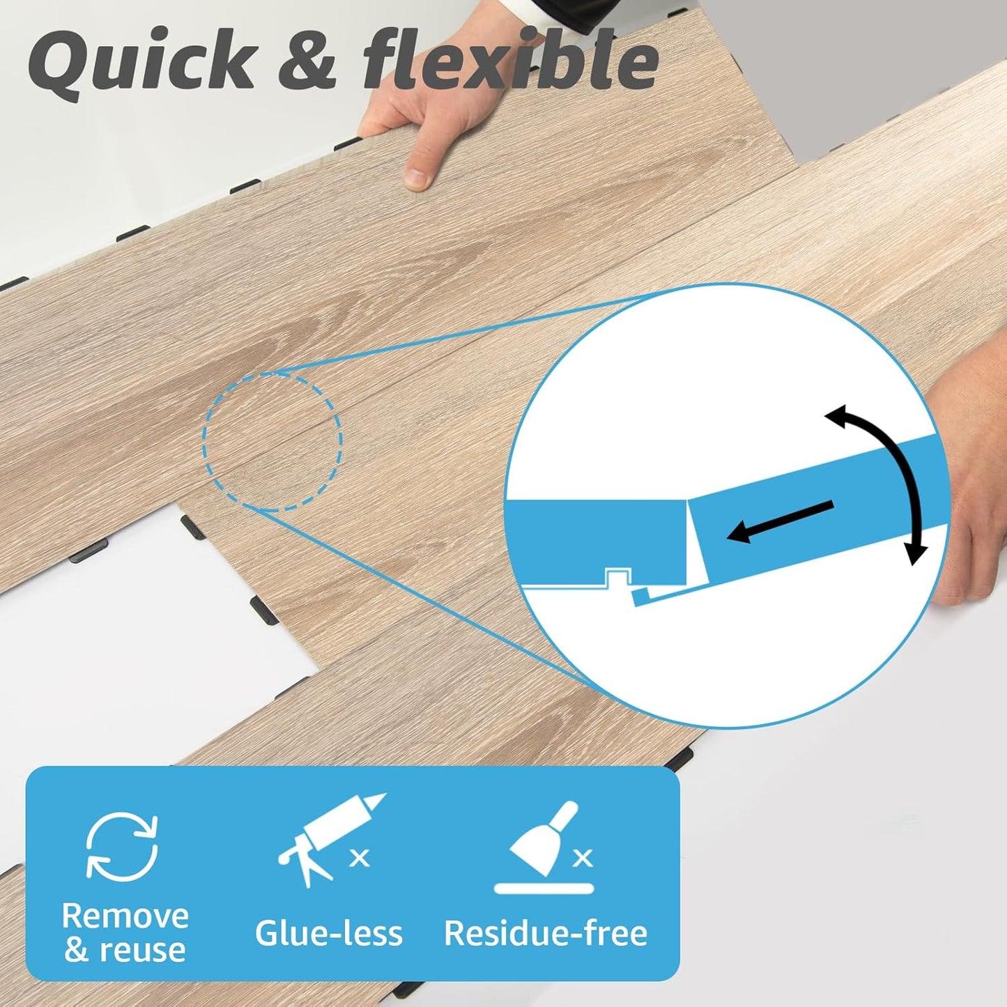 Luxury Vinyl Wood Flooring Plank Tiles for Kitchen and Bathroom - Waterproof, Anti-Slip, Wear-Resistant - 18-Pack, 27 Sq. Ft Coverage