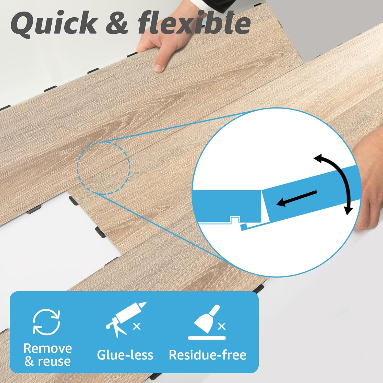 Luxury Vinyl Wood Flooring Plank Tiles for Kitchen and Bathroom - Waterproof, Anti-Slip, Wear-Resistant - 18-Pack, 27 Sq. Ft Coverage