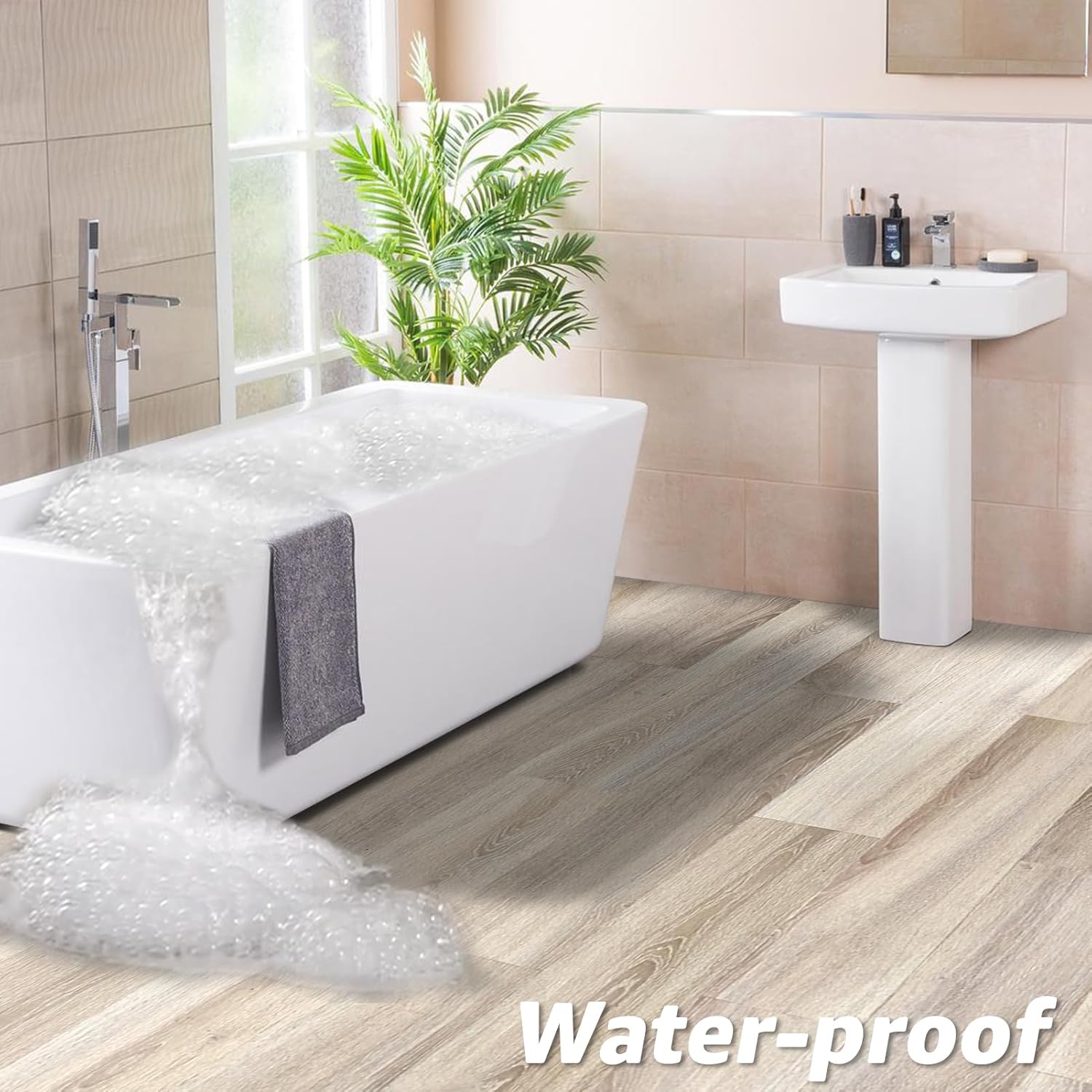 Luxury Vinyl Wood Flooring Plank Tiles for Kitchen and Bathroom - Waterproof, Anti-Slip, Wear-Resistant - 18-Pack, 27 Sq. Ft Coverage