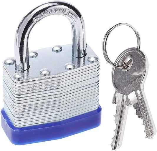 LUXXII Laminated Steel Padlock with Key for Locking Wide Objects like Fences and Lockers (1, 1-1/4") - WildKart