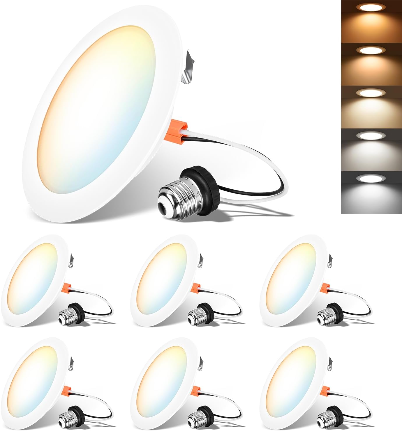 LVWIT 4-inch LED Recessed Light 5CCT Color Selectable Downlight 6 Pack - Dimmable 7W (85W Equivalent) Ceiling Fixture with E26 Conversion Kit, Retrofit Lighting for Home and Office