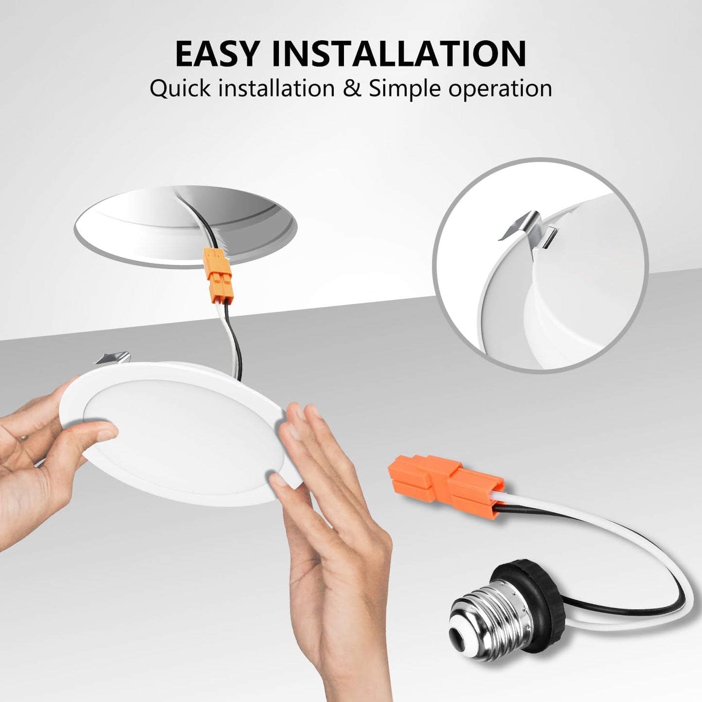 LVWIT 4-inch LED Recessed Light 5CCT Color Selectable Downlight 6 Pack - Dimmable 7W (85W Equivalent) Ceiling Fixture with E26 Conversion Kit, Retrofit Lighting for Home and Office