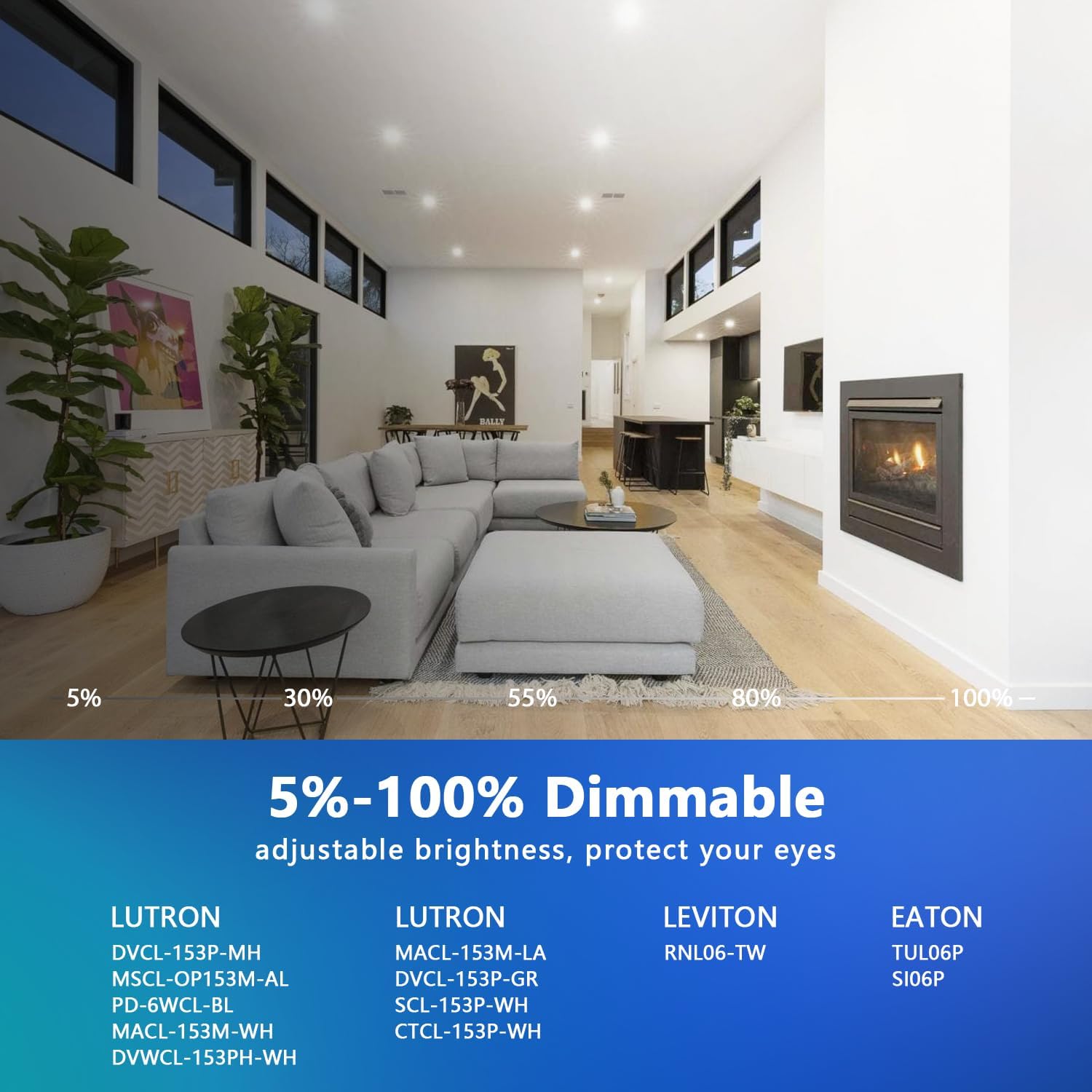 LVWIT 4-inch LED Recessed Light 5CCT Color Selectable Downlight 6 Pack - Dimmable 7W (85W Equivalent) Ceiling Fixture with E26 Conversion Kit, Retrofit Lighting for Home and Office