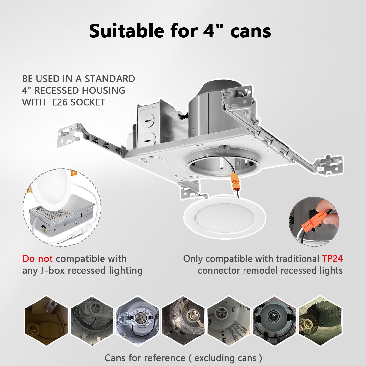 LVWIT 4-inch LED Recessed Light 5CCT Color Selectable Downlight 6 Pack - Dimmable 7W (85W Equivalent) Ceiling Fixture with E26 Conversion Kit, Retrofit Lighting for Home and Office