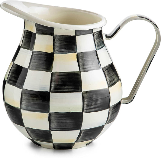 MACKENZIE-CHILDS Courtly Check Enamel Pitcher for Water, Flowers, Home Decor - 3 Quarts, Black and White - Stylish and Functional